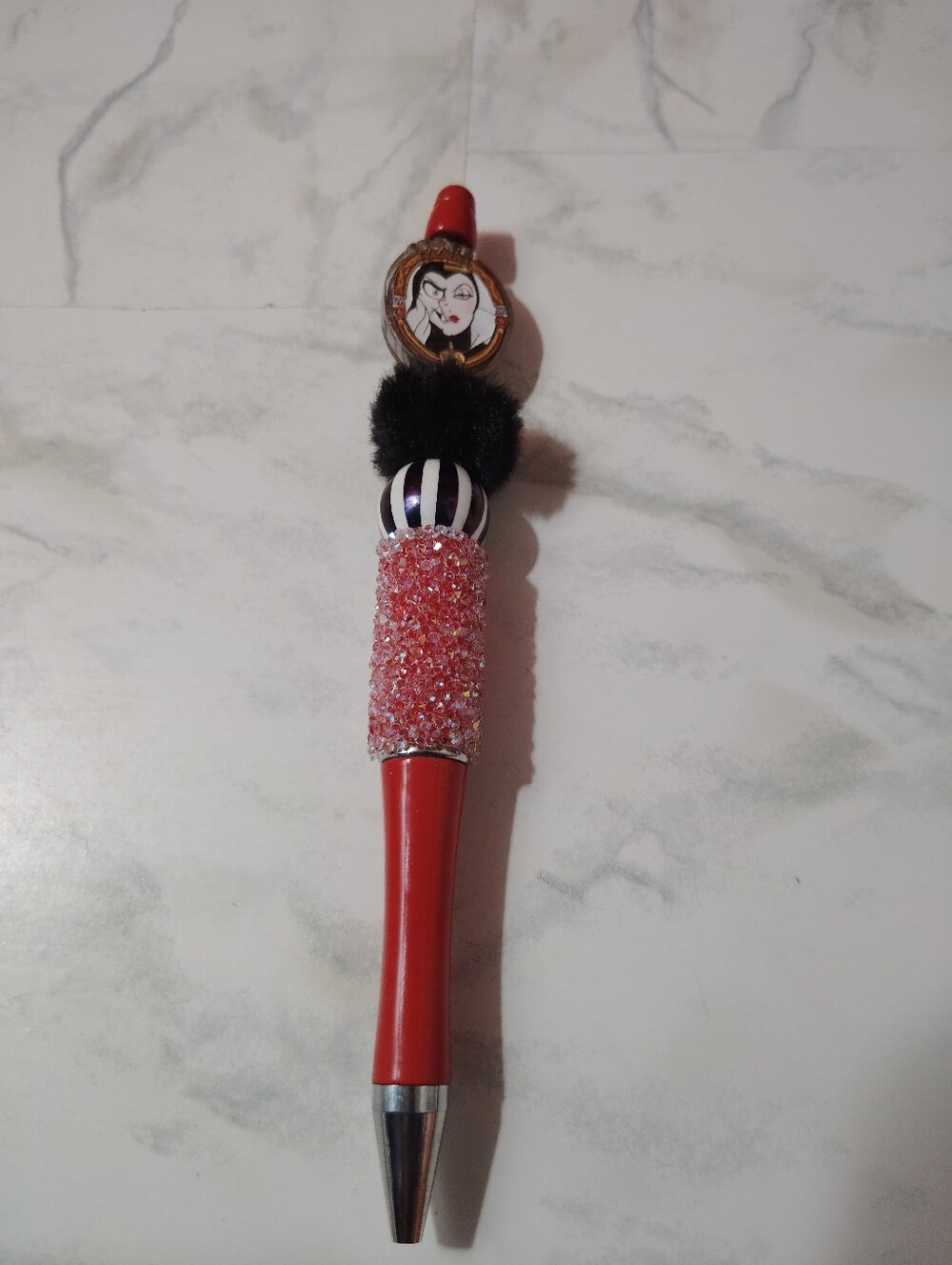 Decorative Red Beaded Ballpoint Pen with Character Charm